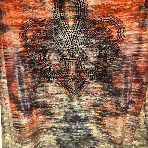 NWT Christina long sleeve burnout top with lace trim and embellishment - Picture 2 of 8